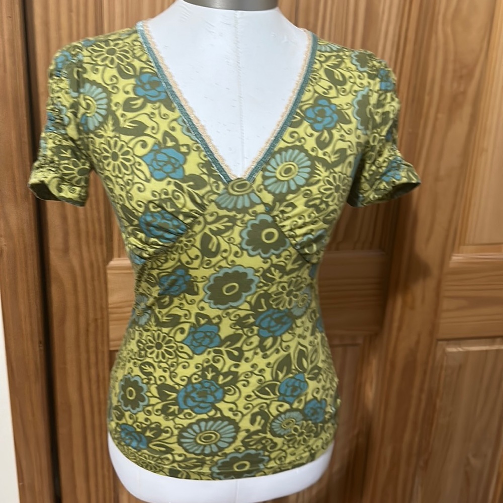 GREEN / LIME GREEN / BLUE  FLORAL S TOP-PURCHASED FROM ANTHROPOLOGIE NEVER WORN